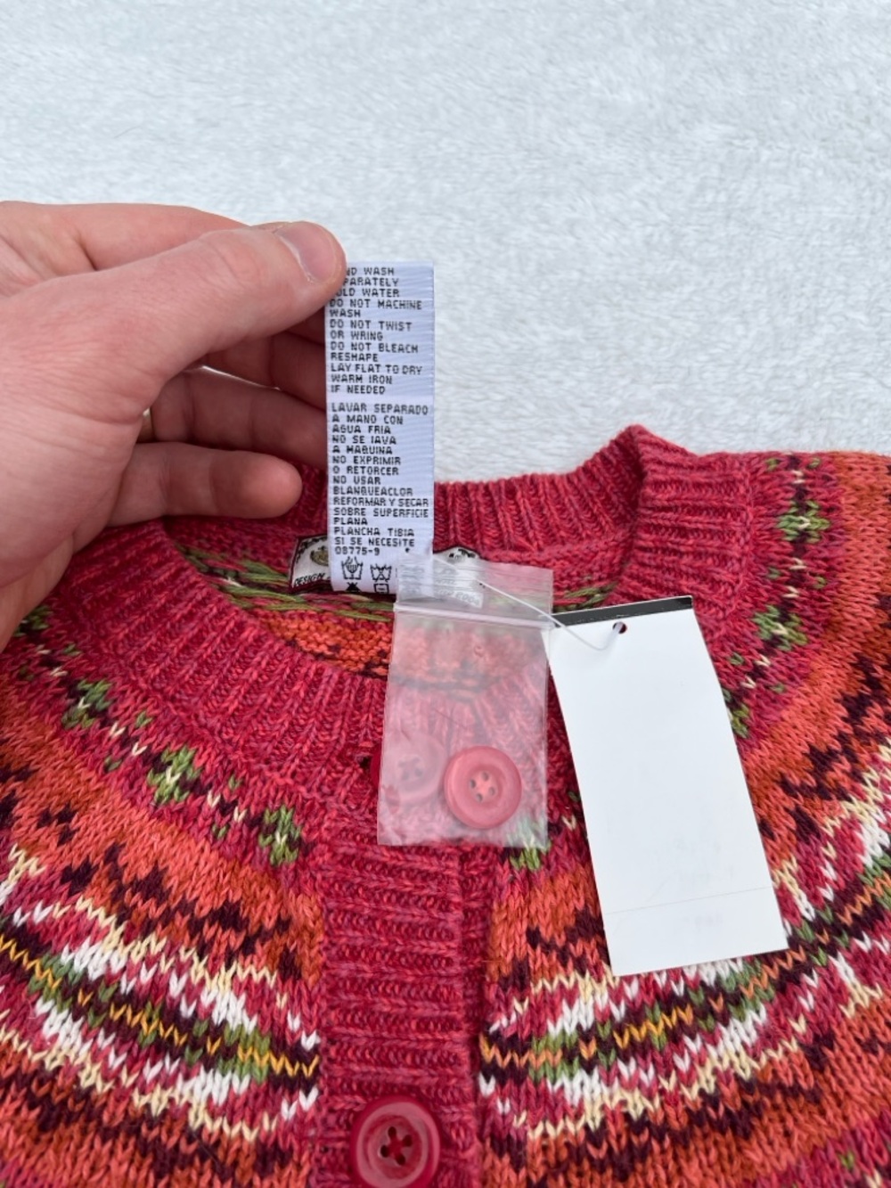 NWT Tiara International Orange Red Fair Isle Cardigan Sweater Y2K Womens Medium - Picture 3 of 7